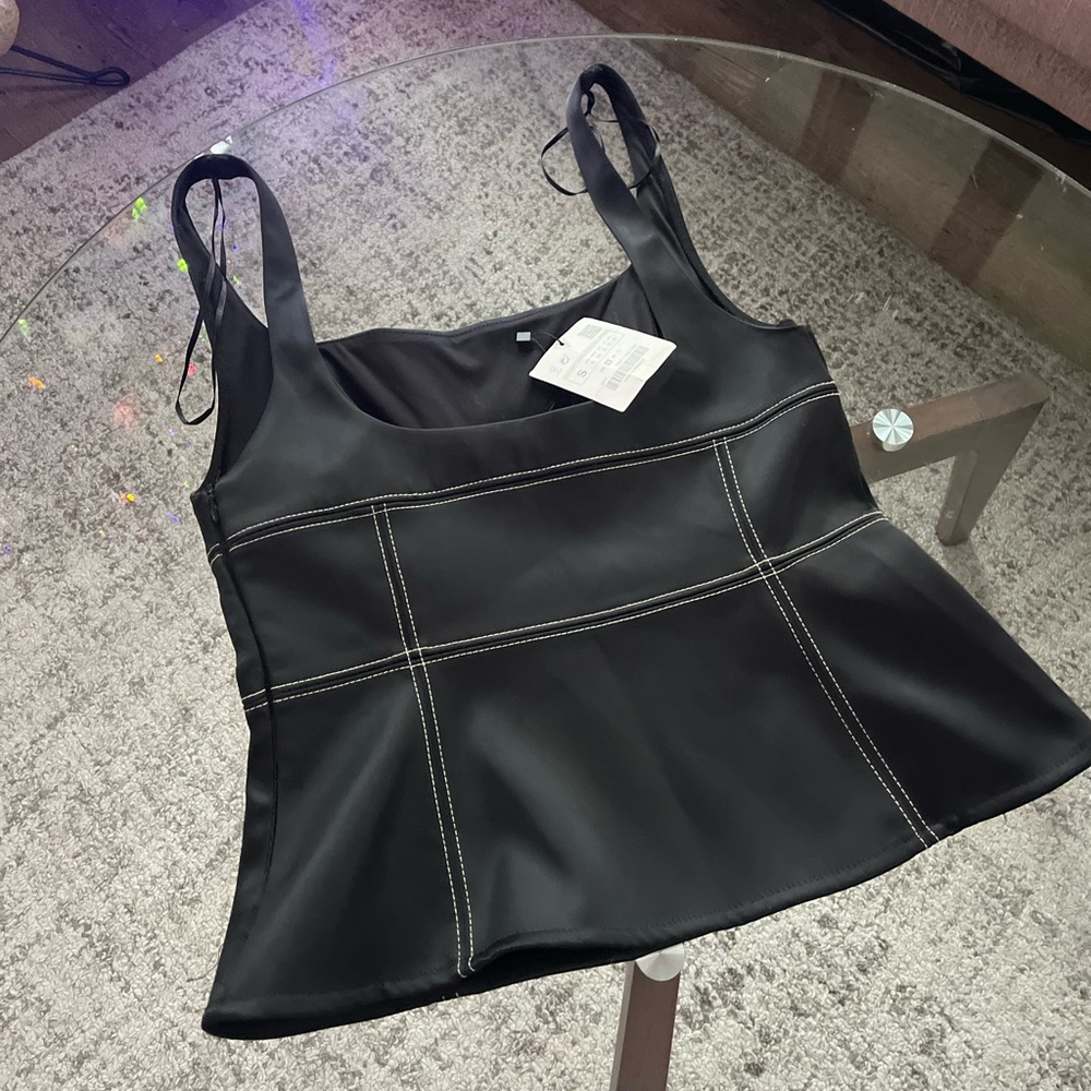 Zara Black Satin Tank Formal Evening Wedding guest Sleeveless Top Sz S - Picture 4 of 11